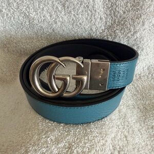 Gucci Leather Belt with Silver GG Buckle